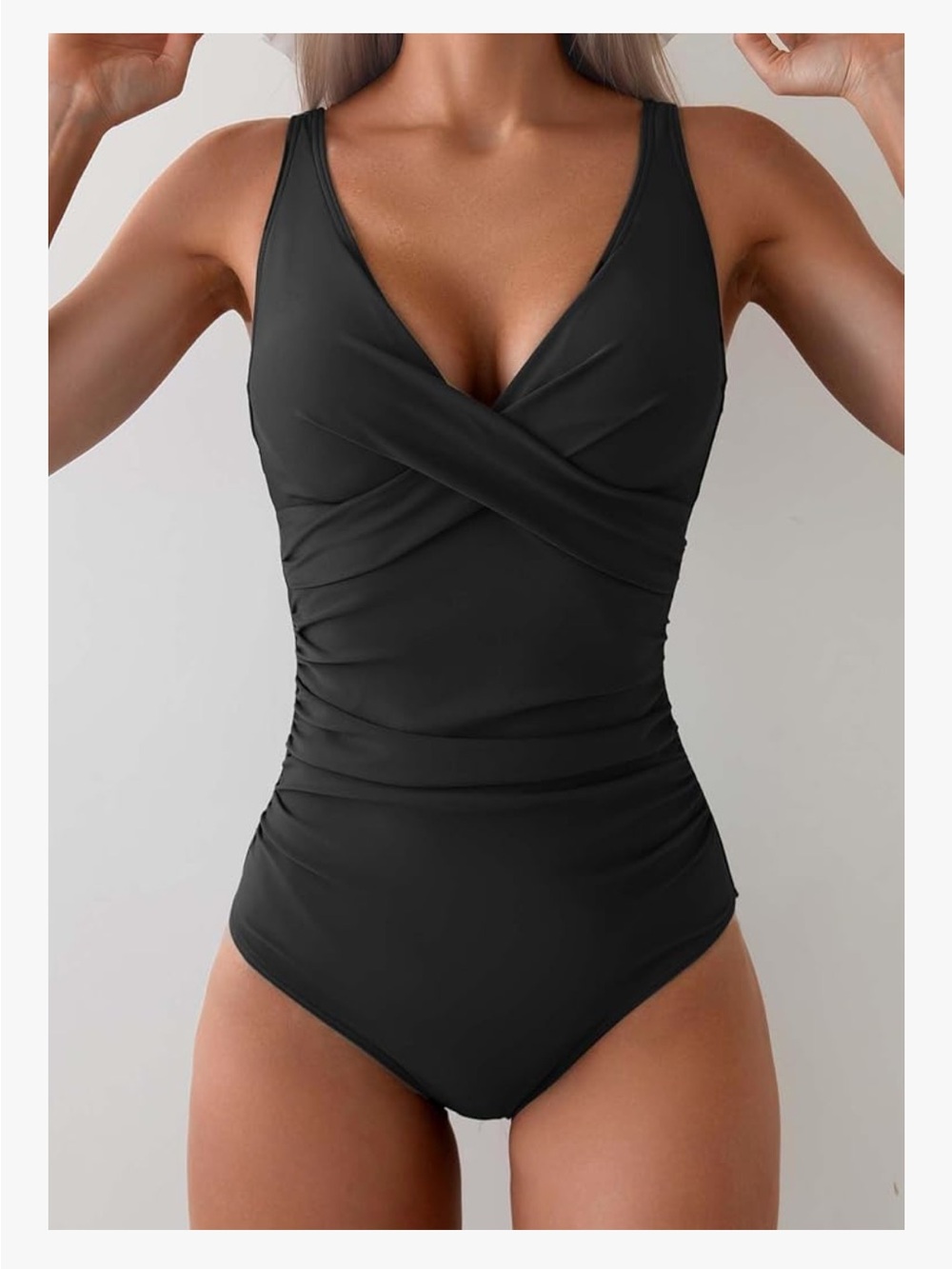 Classic Black Ruched One-Piece Swimsuit 072 - Picture 2 of 5